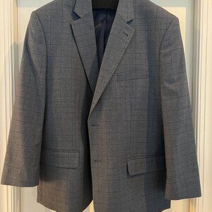 Mens 50 REG Blazer, Gray with Black and Gray Plaid Pattern